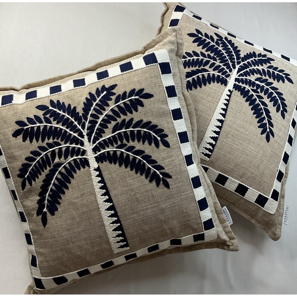 Coastal Collection Pillows Accent Decoration Decor 20"x20"  Palms Trees Lot Of 2